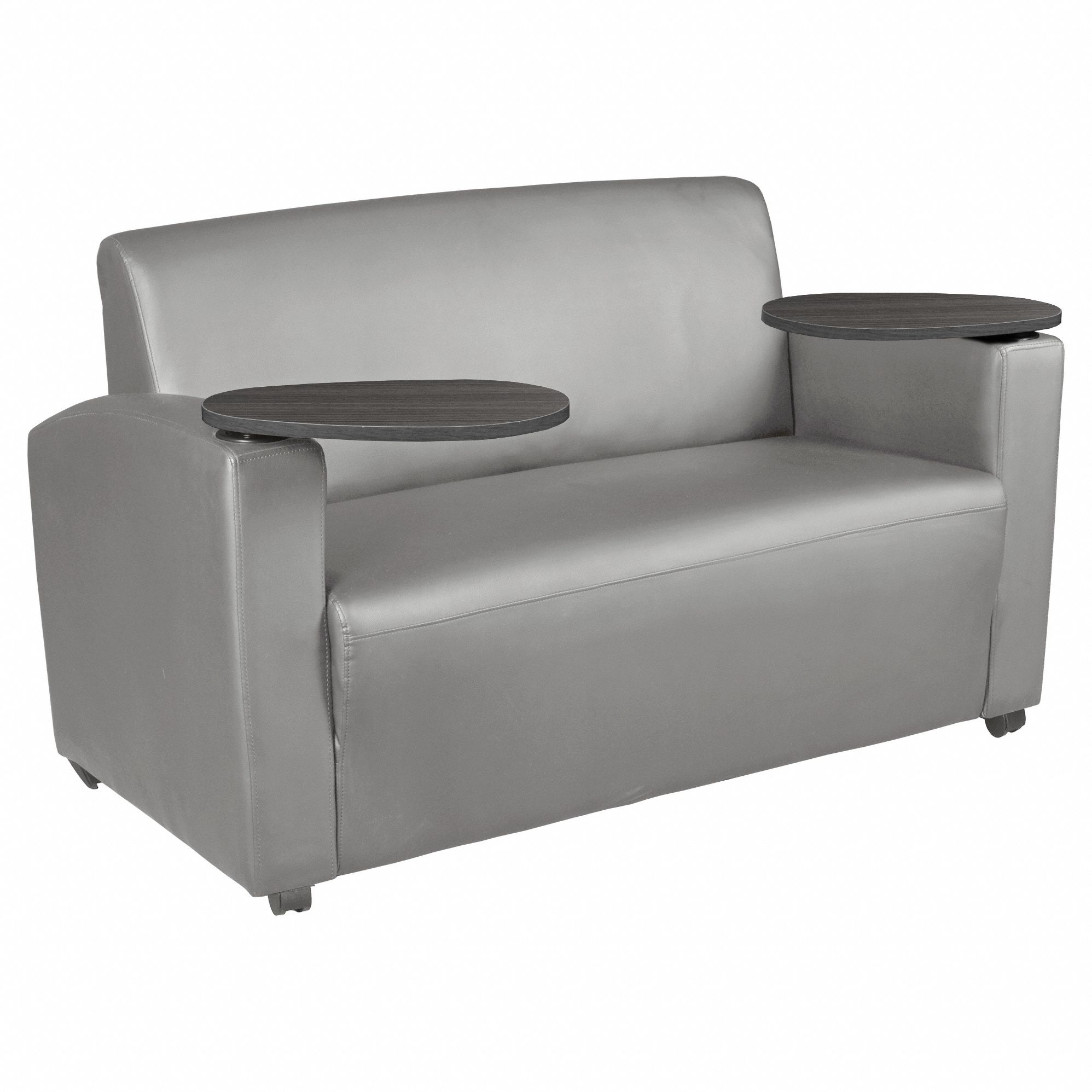 Sofa: Gray, Gray, Vinyl, Wood, 45 in Seat Wd, 19 in Seat Dp, 18 in Seat Ht, 33 in Overall Ht