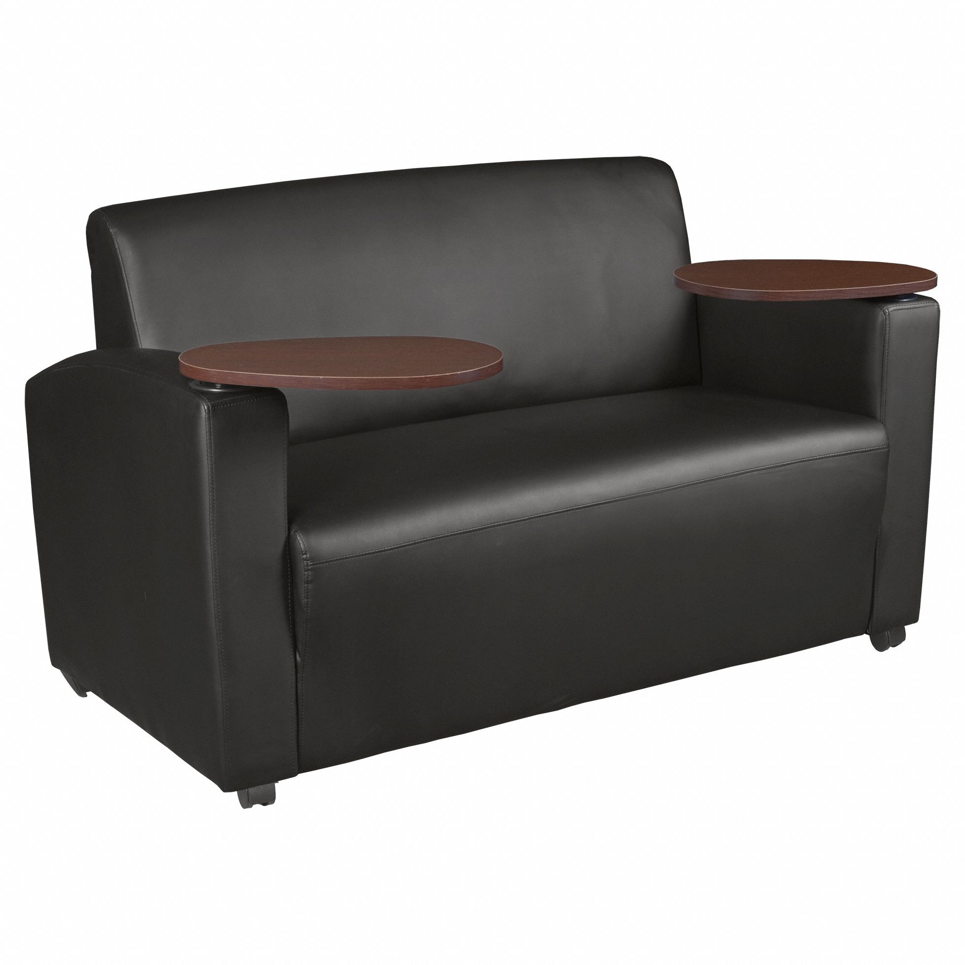 Sofa: Black, Black, Vinyl, Wood, 45 in Seat Wd, 19 in Seat Dp, 18 in Seat Ht
