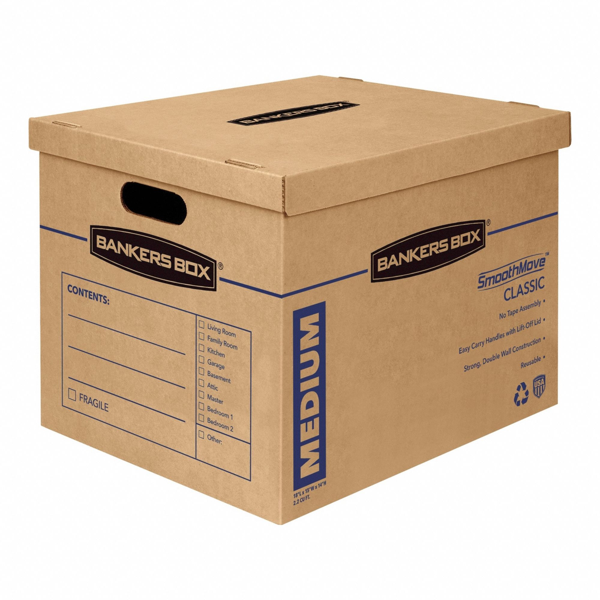 Moving Box: 18 in x 15 in x 14 in, 32 ECT, Double Wall, 10 PK