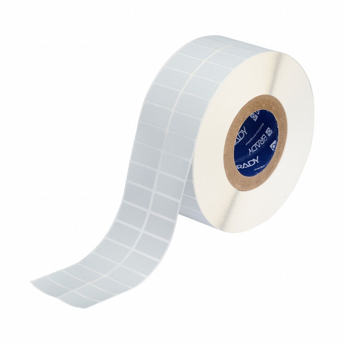 Pre-Cut Label Stock Roll: 3/4 in x 1 1/2 in, 3/4 in, Metalized Polyester, Gray