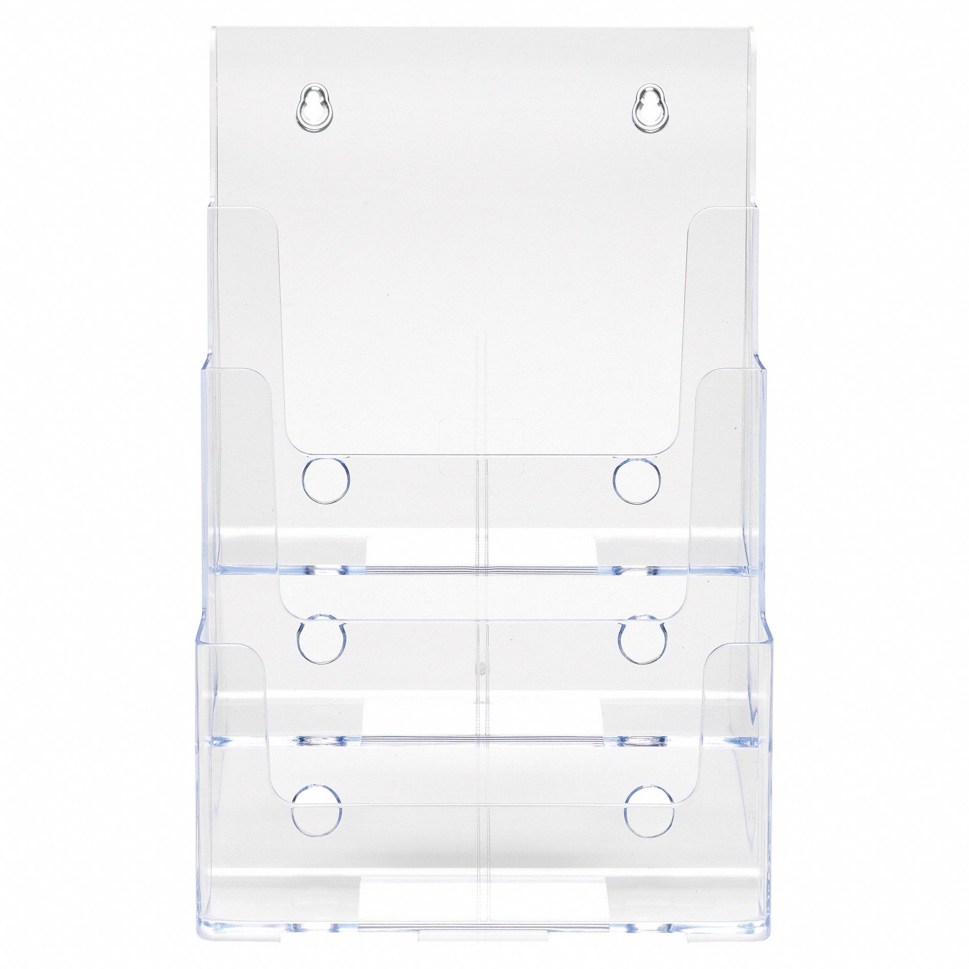 Literature Rack: 3 Compartments, Crystal Clear, Polystyrene, 12 5/8 in Overall Ht