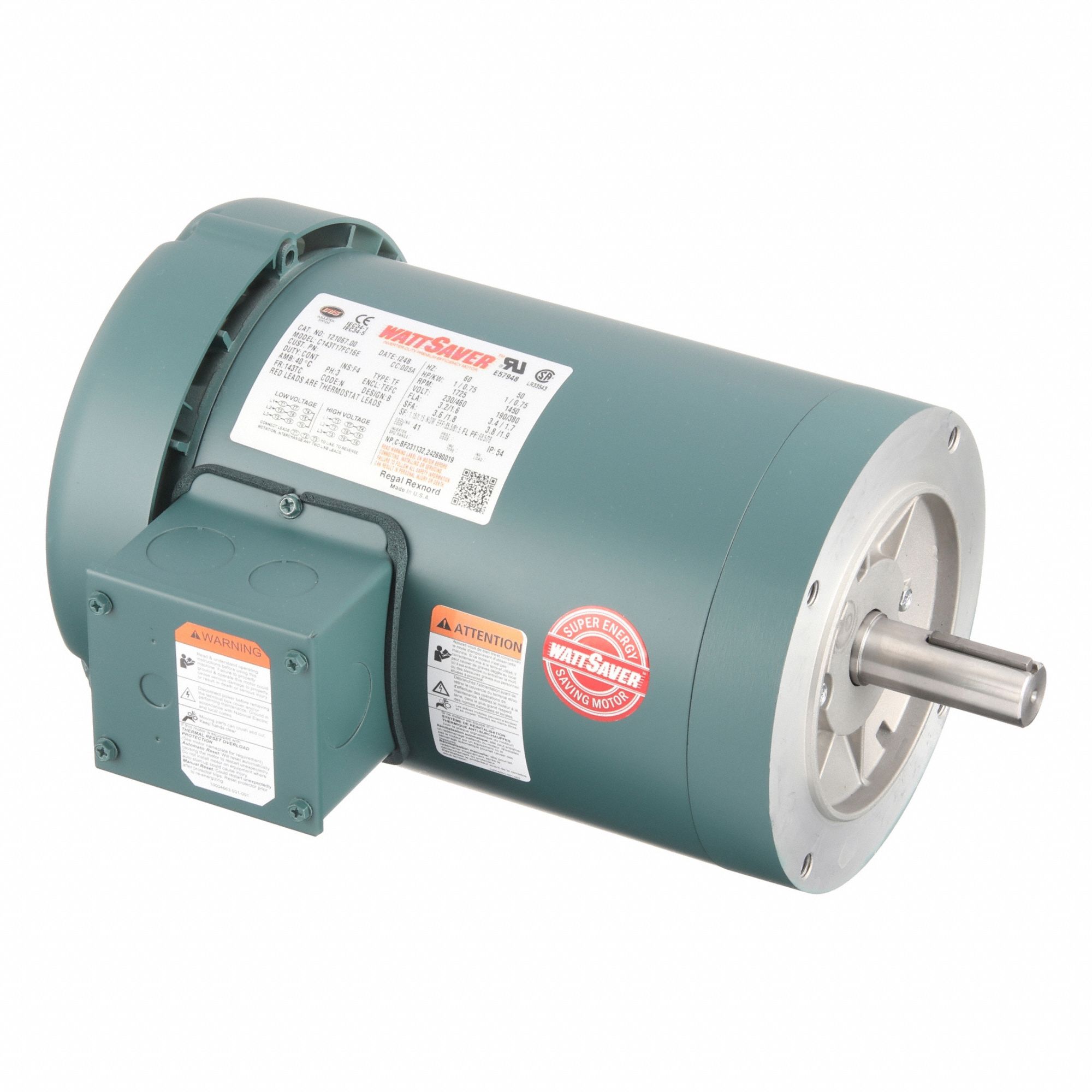 Three Phase TEFC Motors: Totally Enclosed Fan Cooled, C-Face Mount, 1 HP, 1, 725 Nameplate RPM