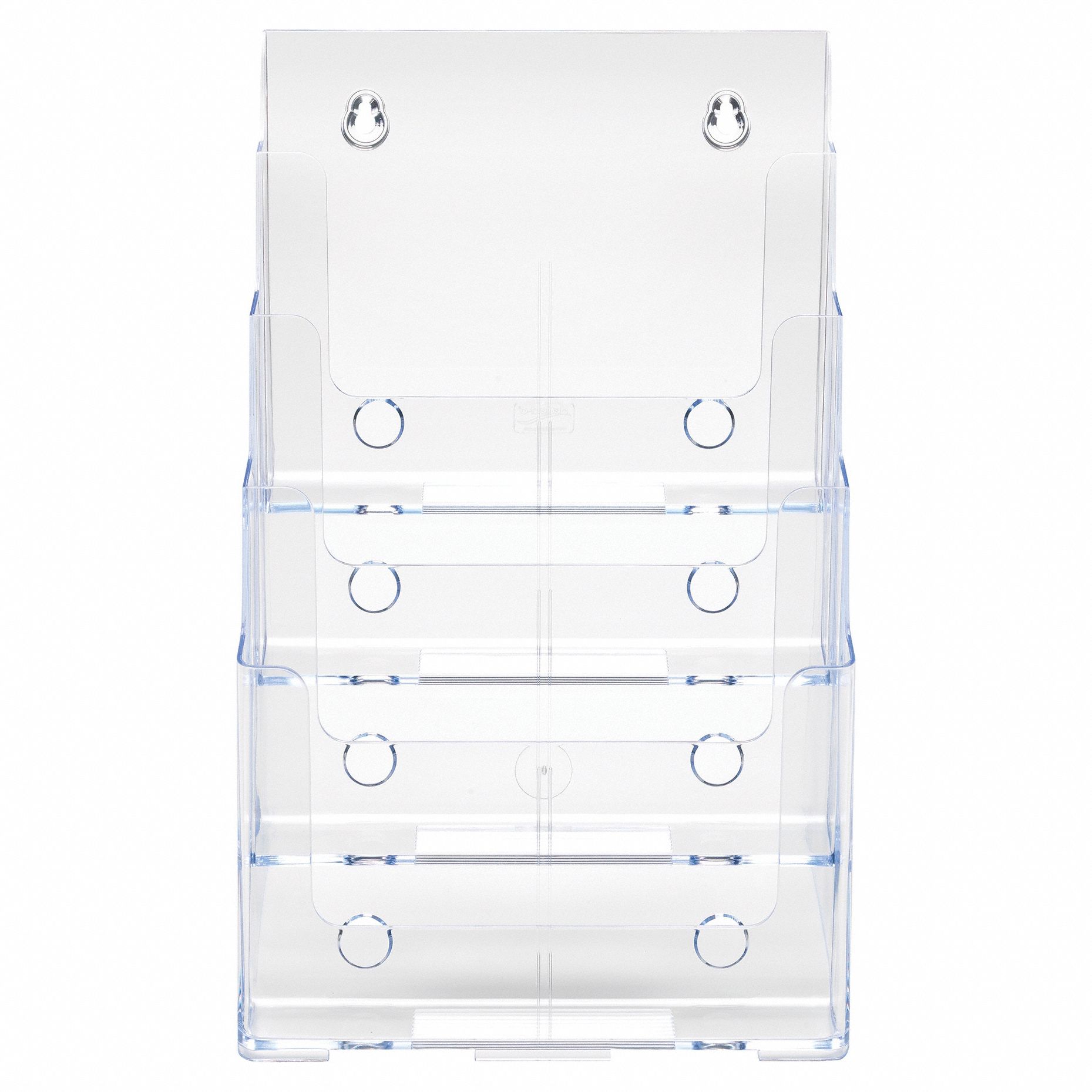 Literature Rack: 4 Compartments, Crystal Clear, Polystyrene, 13 5/8 in Overall Ht
