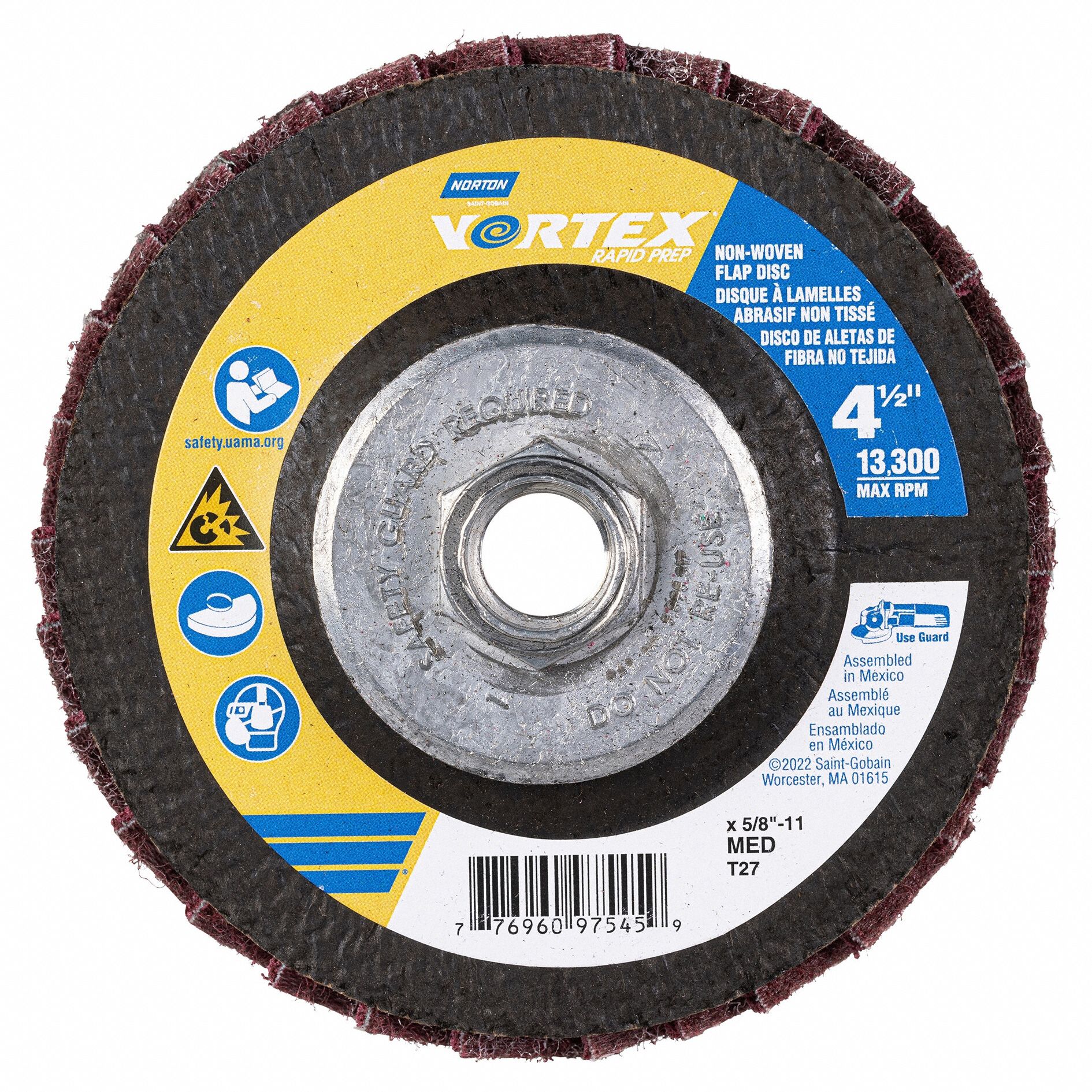 Flap Disc: Type 27, 4-1/2" x 5/8"-11, Aluminum Oxide, Vortex Rapid Prep
