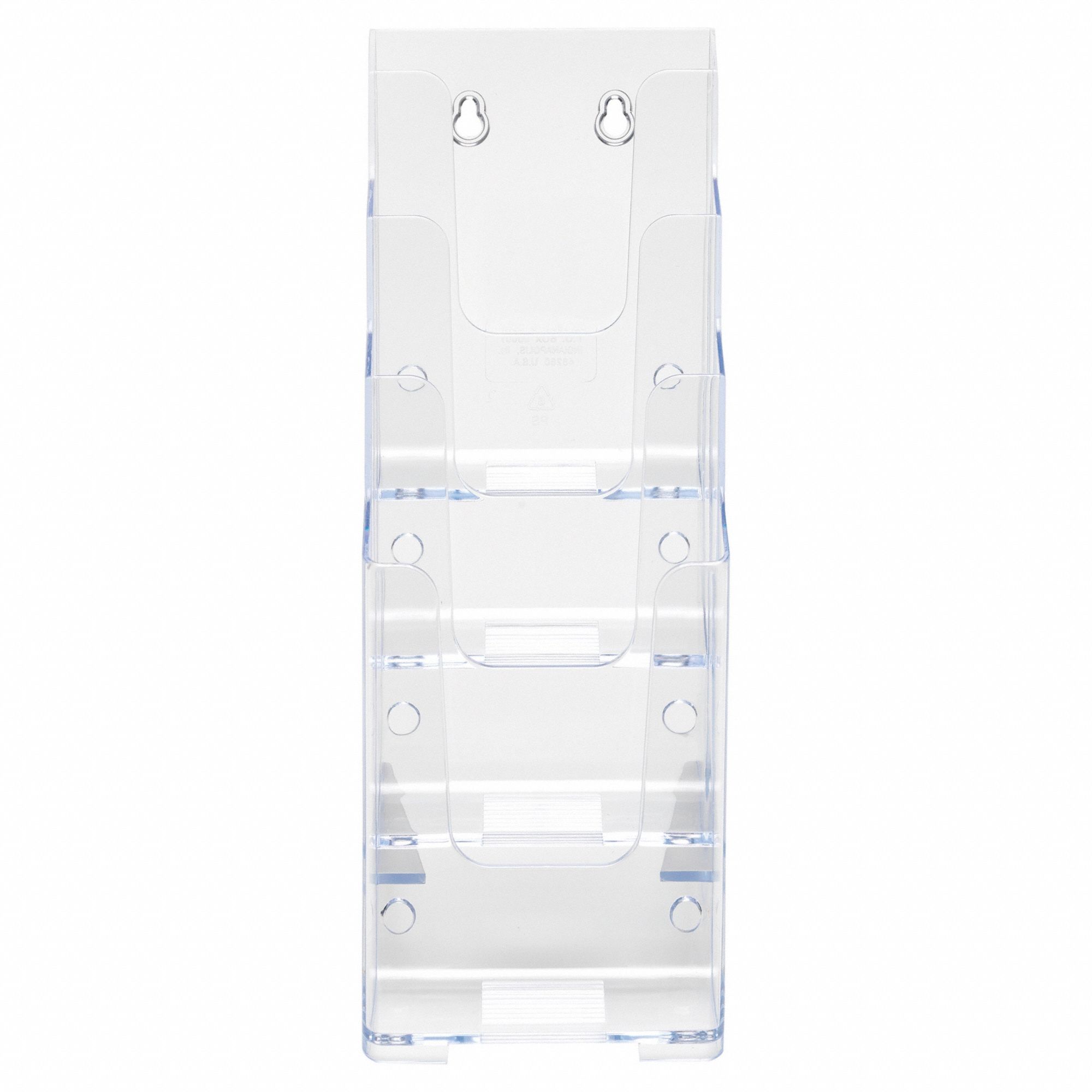 Literature Rack: 4 Compartments, Crystal Clear, Polystyrene, 10 in Overall Ht