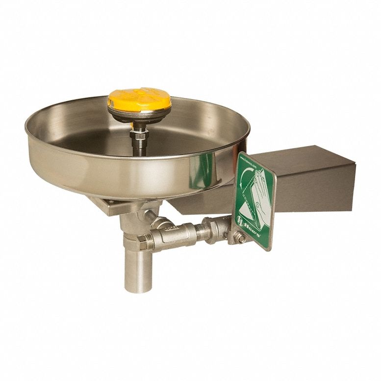 Plumbed Eyewash: Std, Wall Mnt, Eyes and Face Coverage, Covered, Stainless Steel Bowl, 7778B