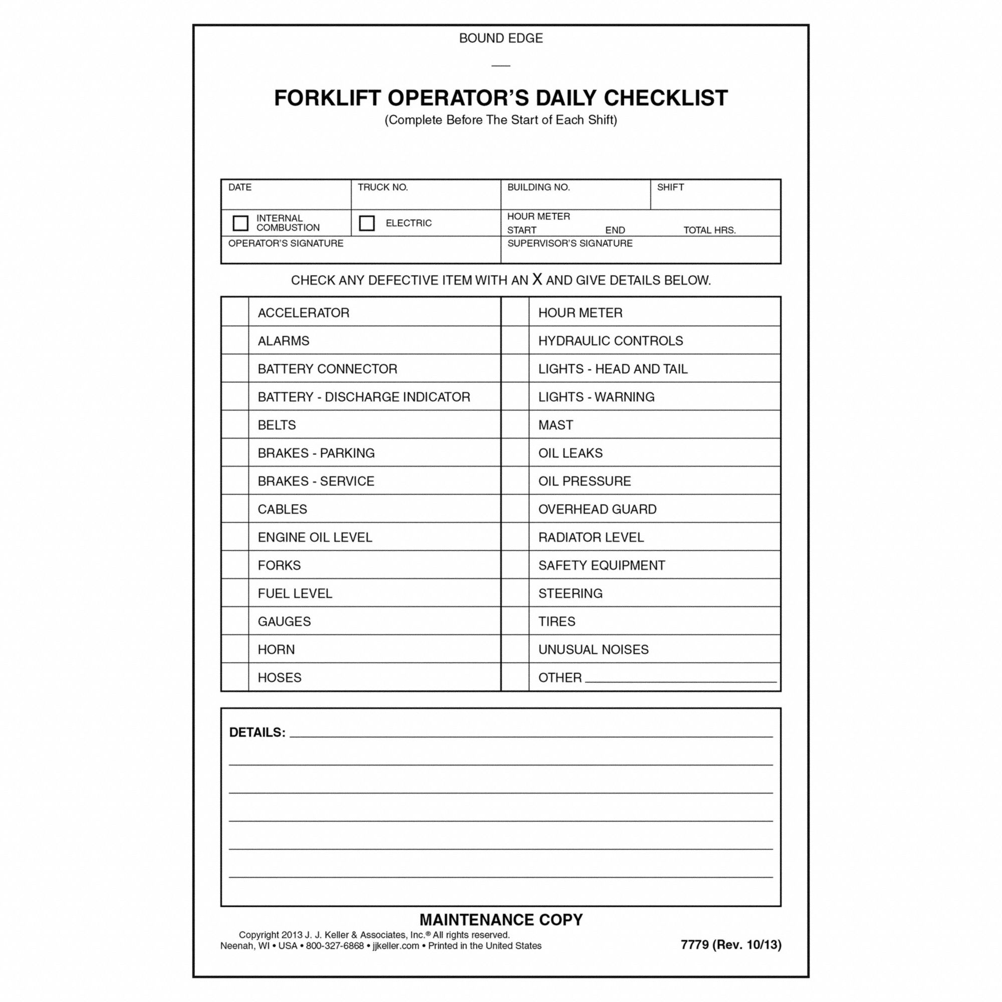 J j keller associates 7779 5 1 2 in overall wd forklift