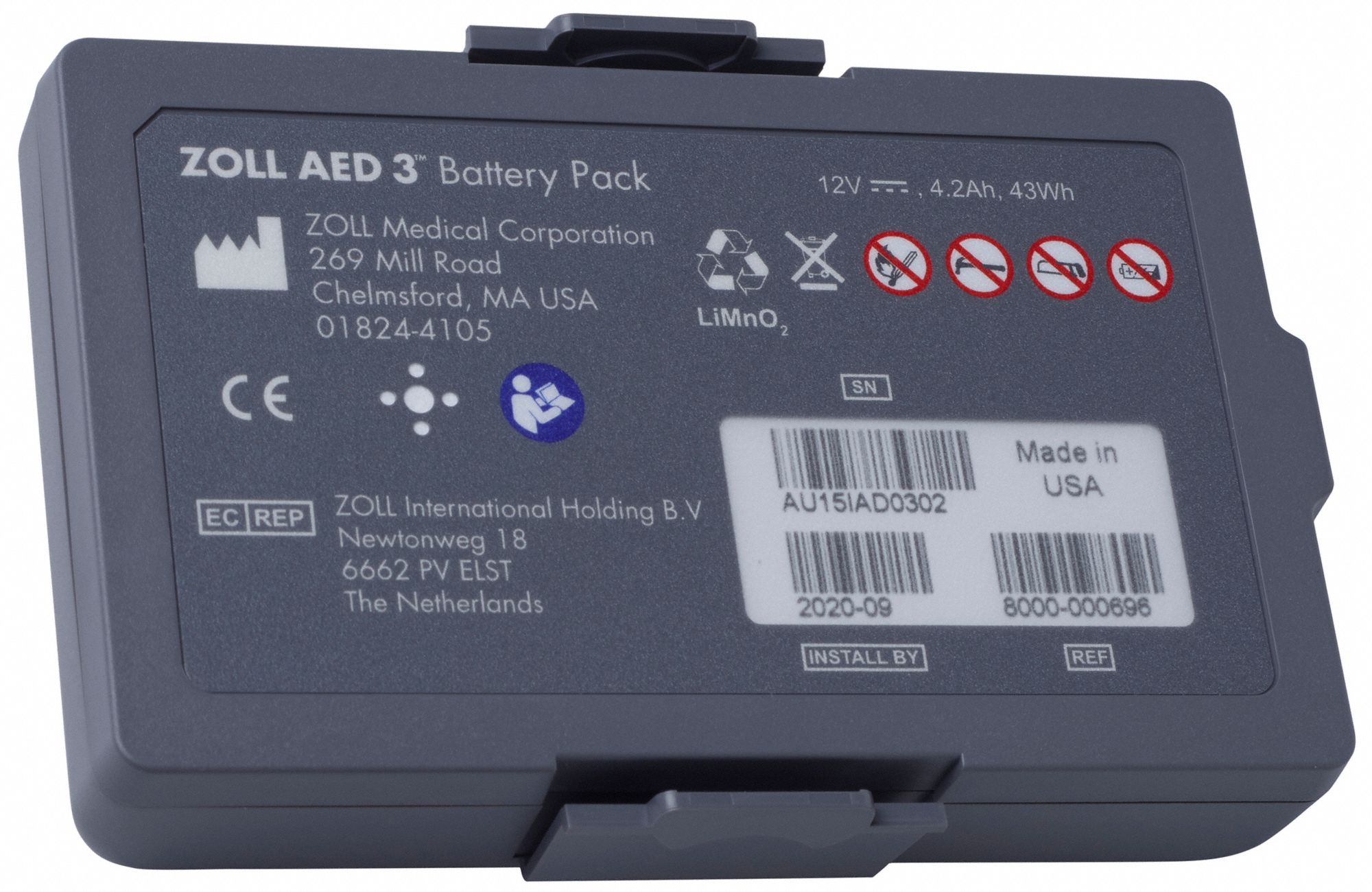 AED 3 BATTERY PACK FOR SEMI/FULL AUTOMATIC AED 3,ENGLISH/FRENCH,BATTERY (3) C,5 1/8 X 3 1/2 X 1 IN