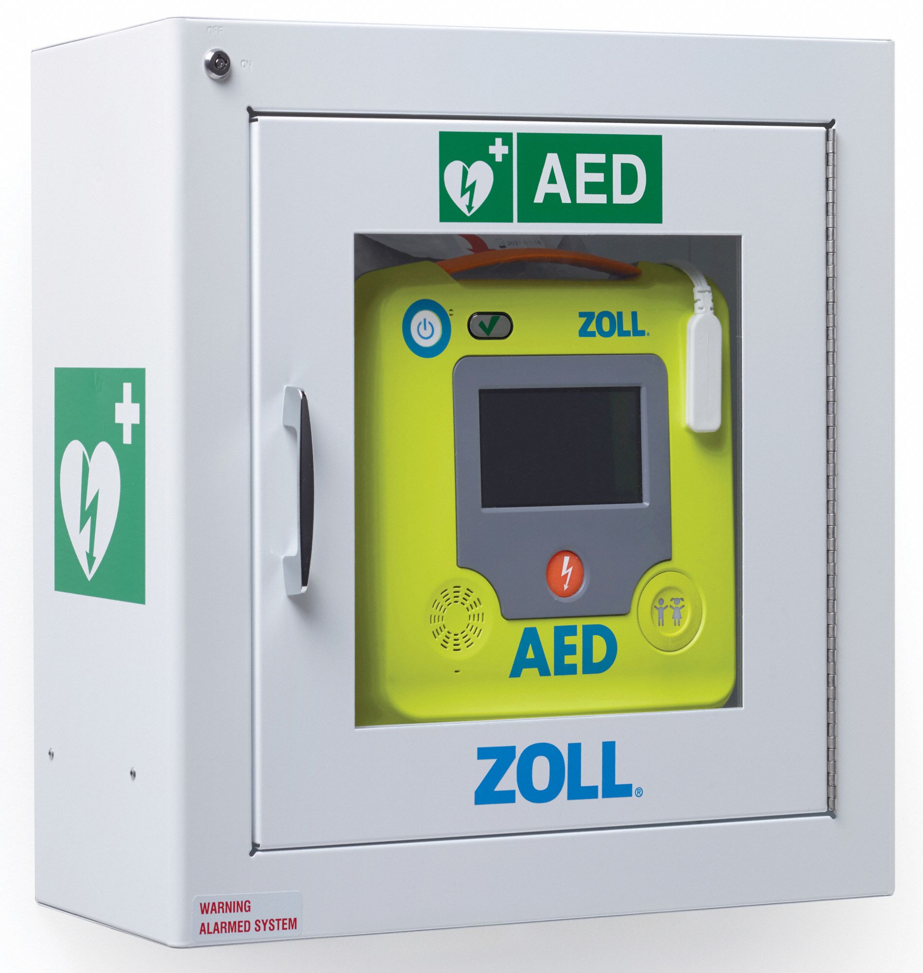 Wall Cabinet: Wall Cabinet, Alarm Included, Stainless Steel, White, 17 1/2 in Overall Ht, 777M61