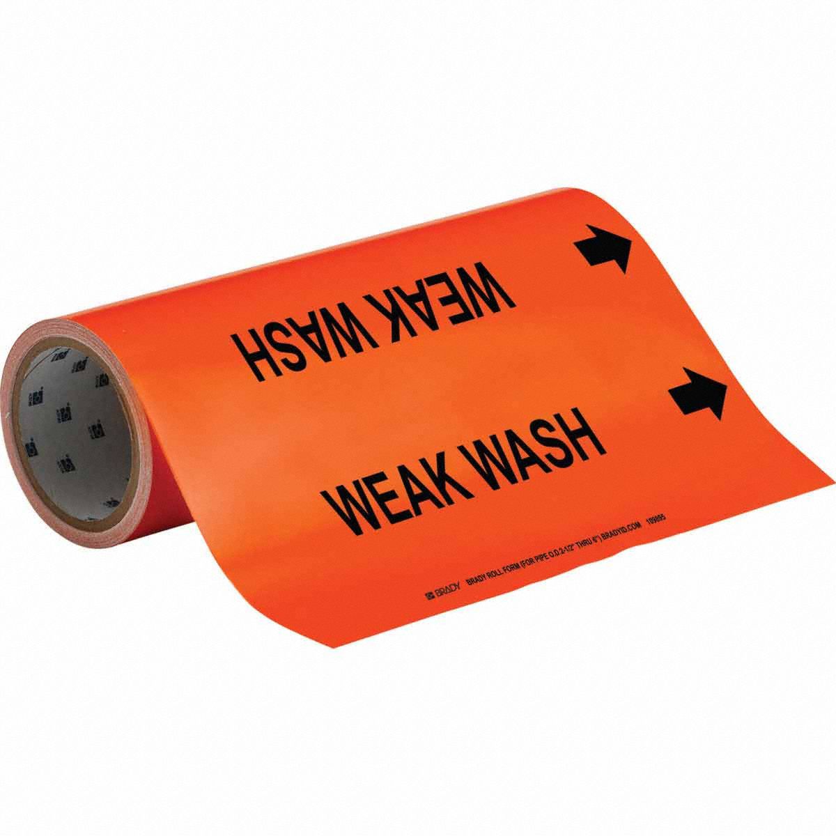 Pipe Marker: Weak Wash, Orange, Black, Fits 2 1/2 to 6 in Pipe O.D., 30 Pipe Markers, With Arrows