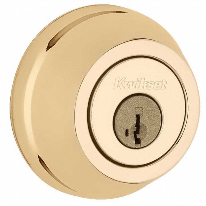 Single Cylinder Deadbolt: Cylindrical, 1 3/4 in Door Thick - Max, Brass