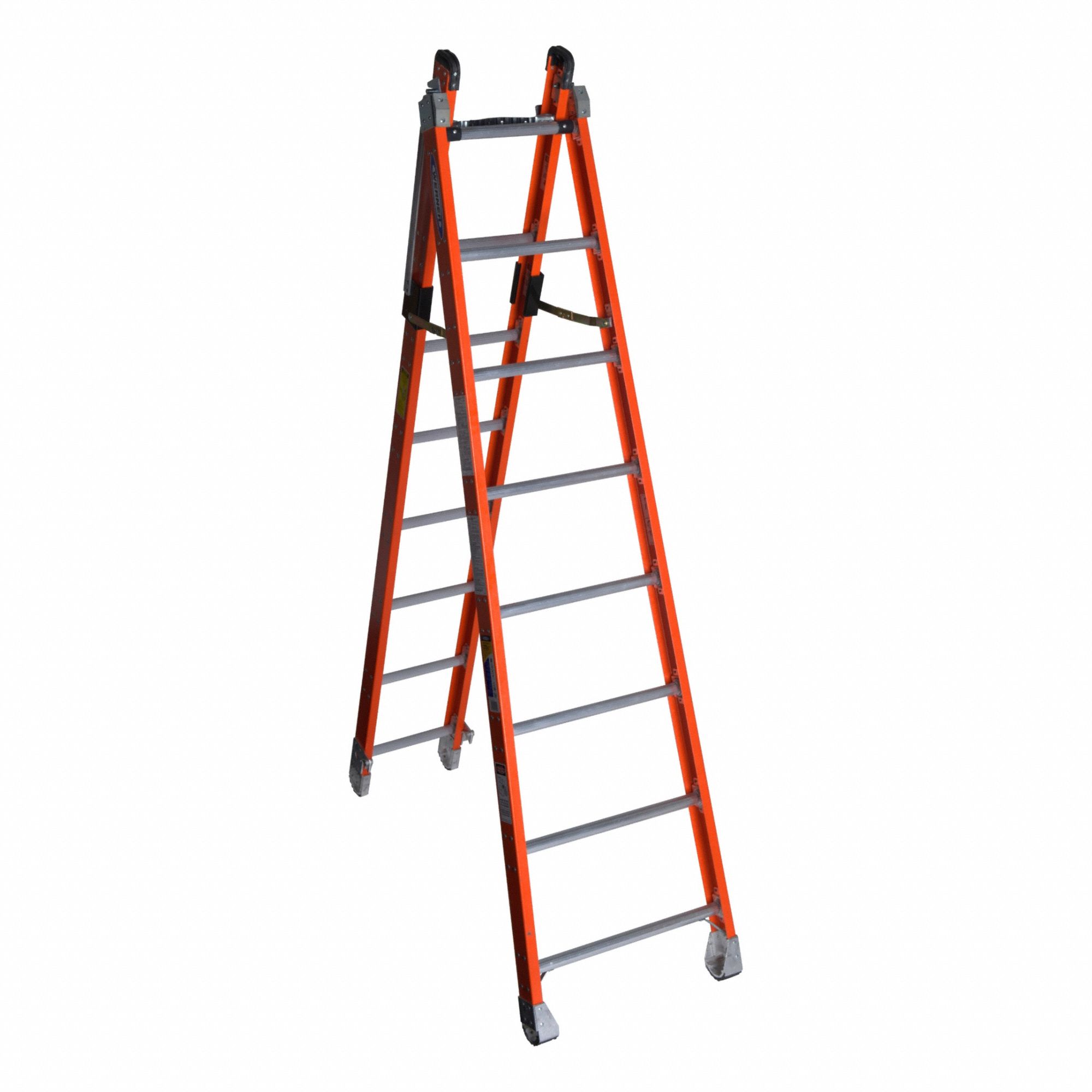 COMBINATION LADDER, 2 CONFIGURATIONS, FIBREGLASS, 375 LB MAX LOAD CAPACITY, 41 LB W