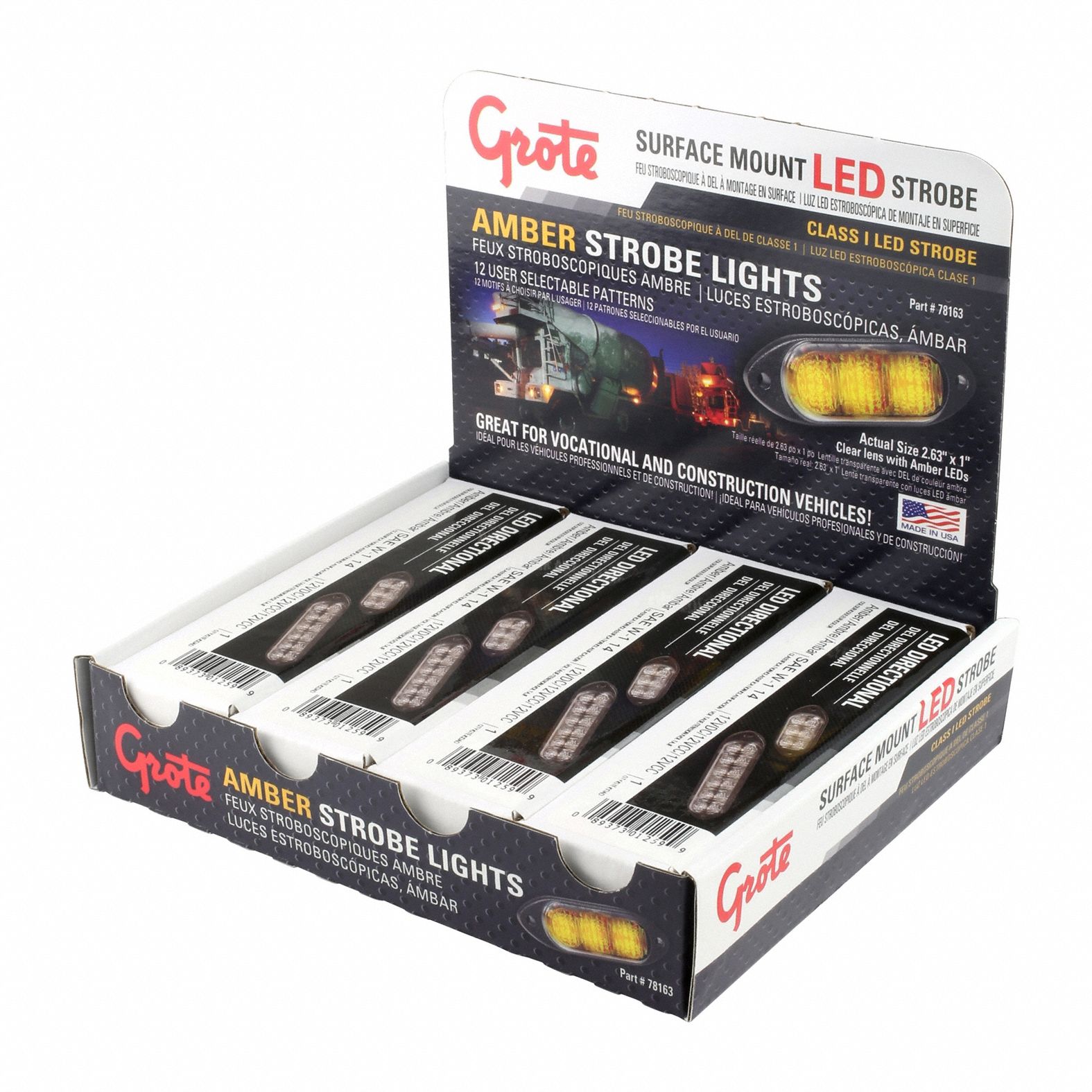 Warning/Directional Light: Combo Warning and Directional Light, Amber, 1 in Overall Wd, 4 PK