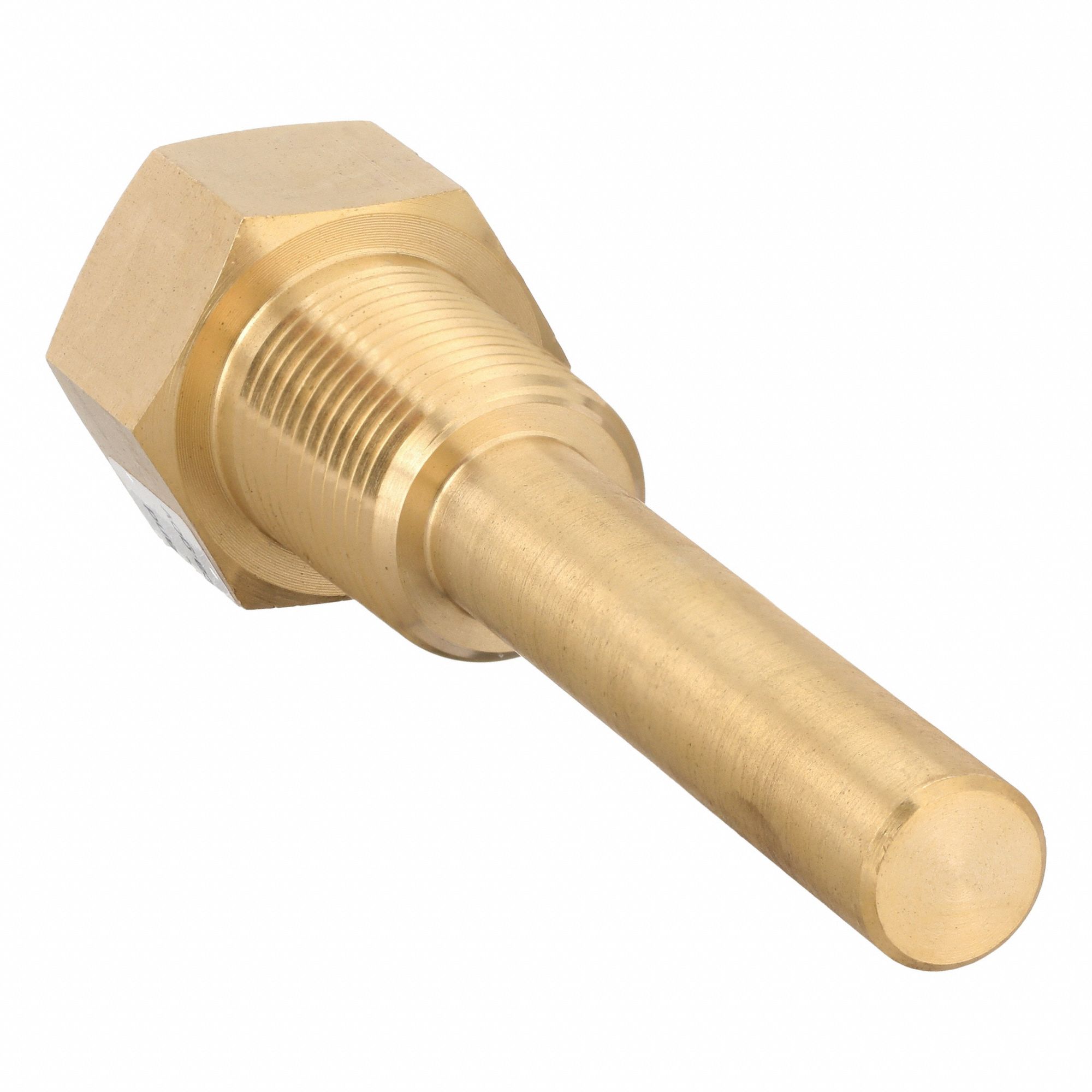 Threaded Thermowell: Brass, For 4 in Stem Lg, 2 1/2 in Insertion Lg, For 1/4 in Stem Dia