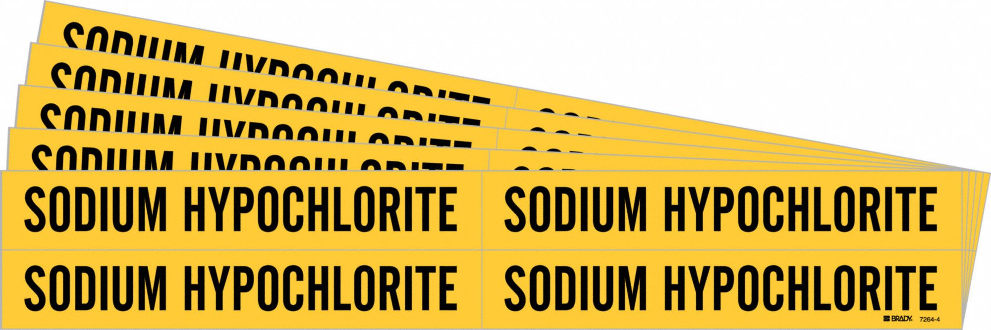 Pipe Marker: Sodium Hypochlorite, Yellow, Black, Fits 3/4 to 2 3/8 in Pipe O.D., 5 PK