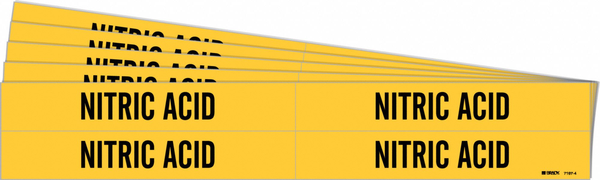 Pipe Marker: Nitric Acid, Yellow, Black, Fits 3/4 to 2 3/8 in Pipe O.D., 4 Pipe Markers, 5 PK