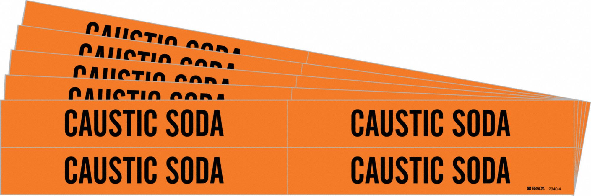 Pipe Marker: Caustic Soda, Orange, Black, Fits 3/4 to 2 3/8 in Pipe O.D., 4 Pipe Markers, 5 PK
