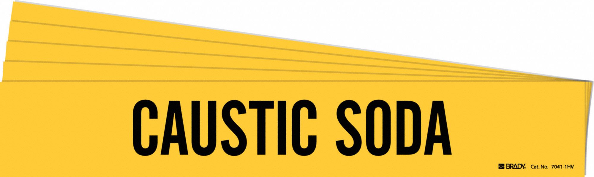 Pipe Marker: Caustic Soda, Yellow, Black, Fits 8 in and Larger Pipe O.D., 1 Pipe Markers, 5 PK