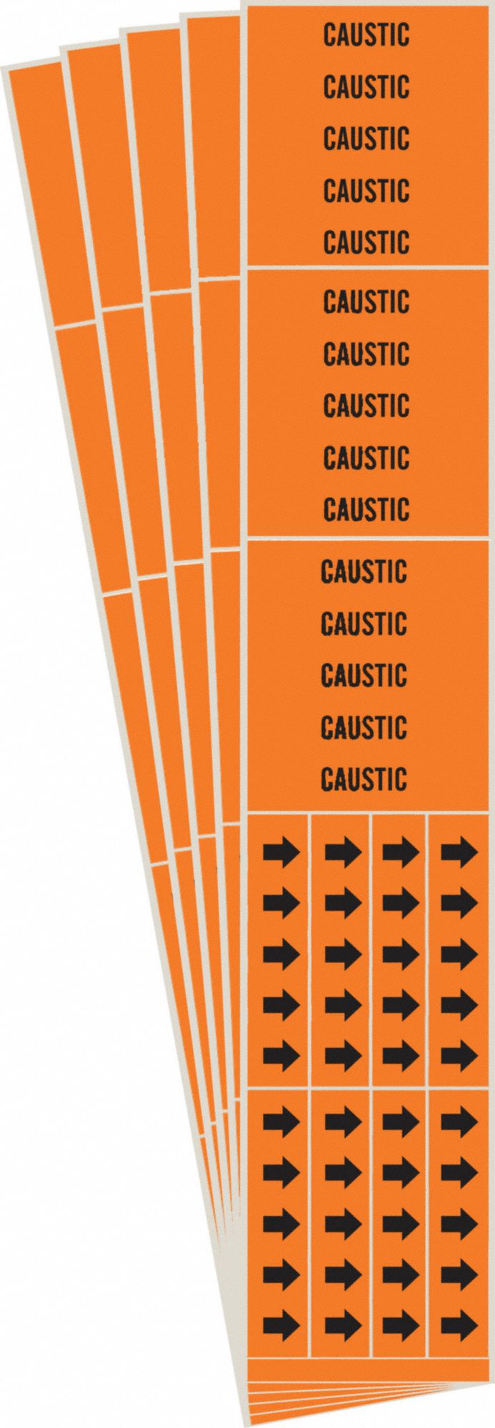 Pipe Marker: Caustic, Orange, Black, Fits 3/4 in and Smaller Pipe O.D., 3 Pipe Markers, 5 PK