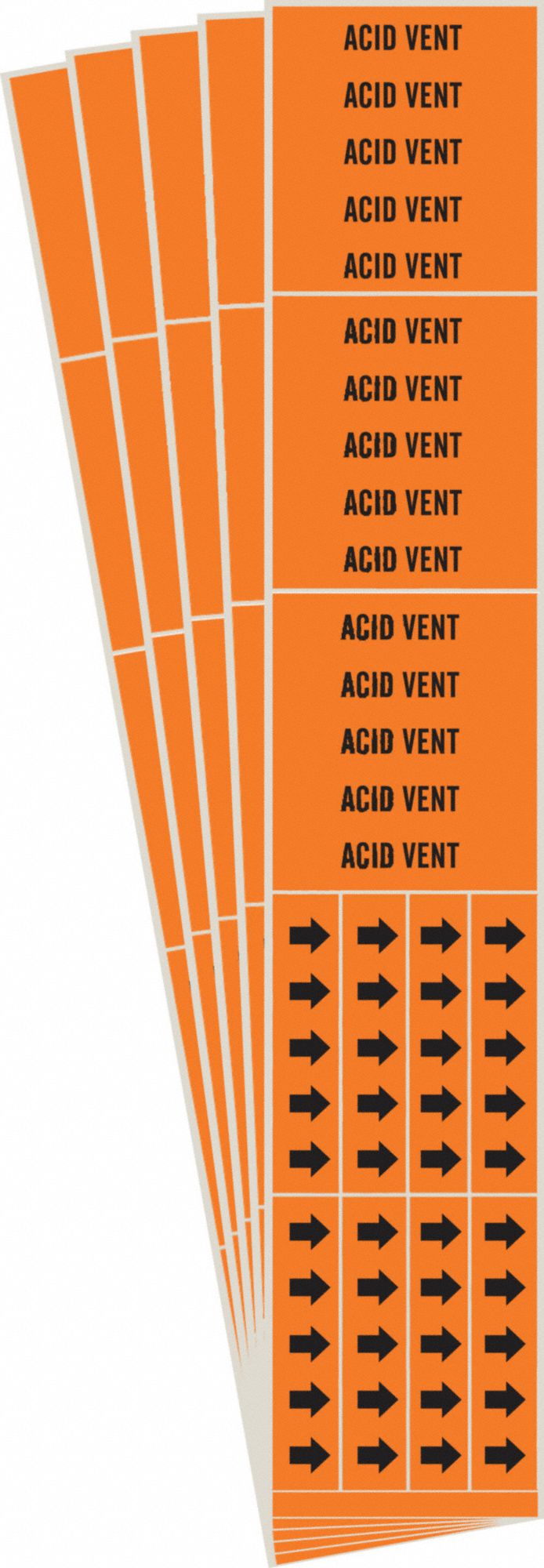 Pipe Marker: Acid Vent, Orange, Black, Fits 3/4 in and Smaller Pipe O.D., 3 Pipe Markers, 5 PK