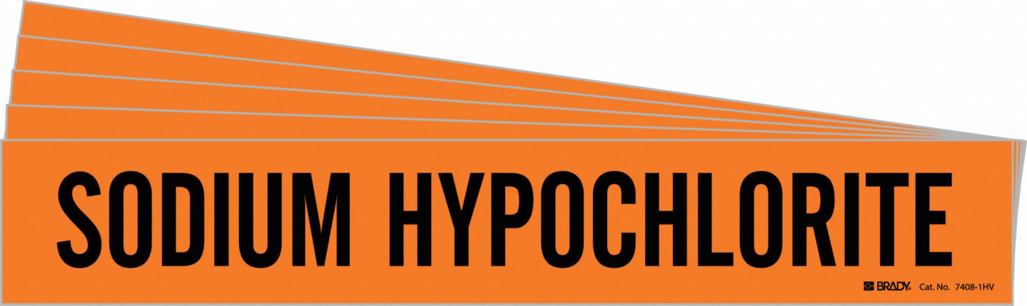 Pipe Marker: Sodium Hypochlorite, Orange, Black, Fits 8 in and Larger Pipe O.D., 5 PK