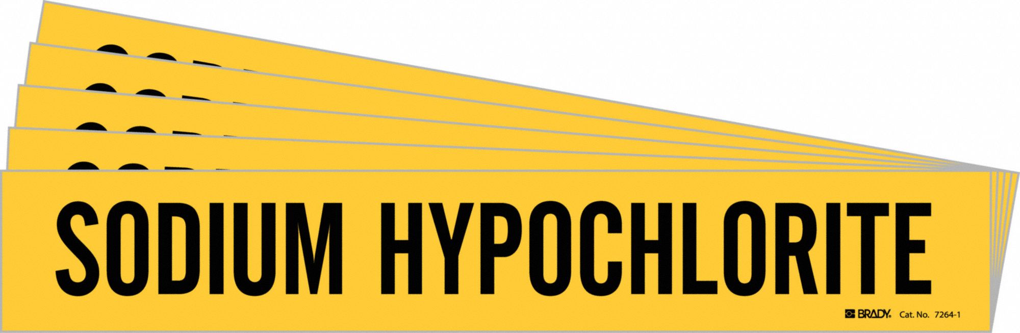 Pipe Marker: Sodium Hypochlorite, Yellow, Black, Fits 2 1/2 to 7 7/8 in Pipe O.D., 5 PK