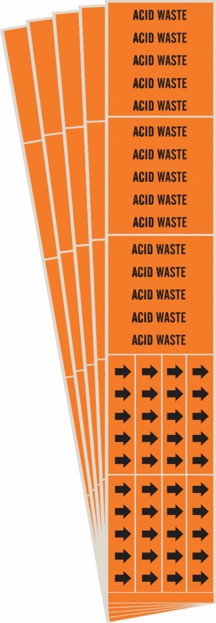 Pipe Marker: Acid Waste, Orange, Black, Fits 3/4 in and Smaller Pipe O.D., 3 Pipe Markers, 5 PK