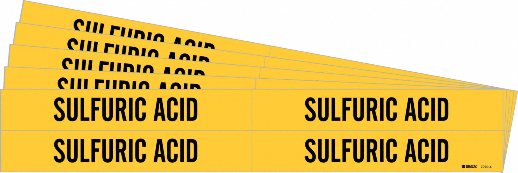 Pipe Marker: Sulfuric Acid, Yellow, Black, Fits 3/4 to 2 3/8 in Pipe O.D., 4 Pipe Markers, 5 PK
