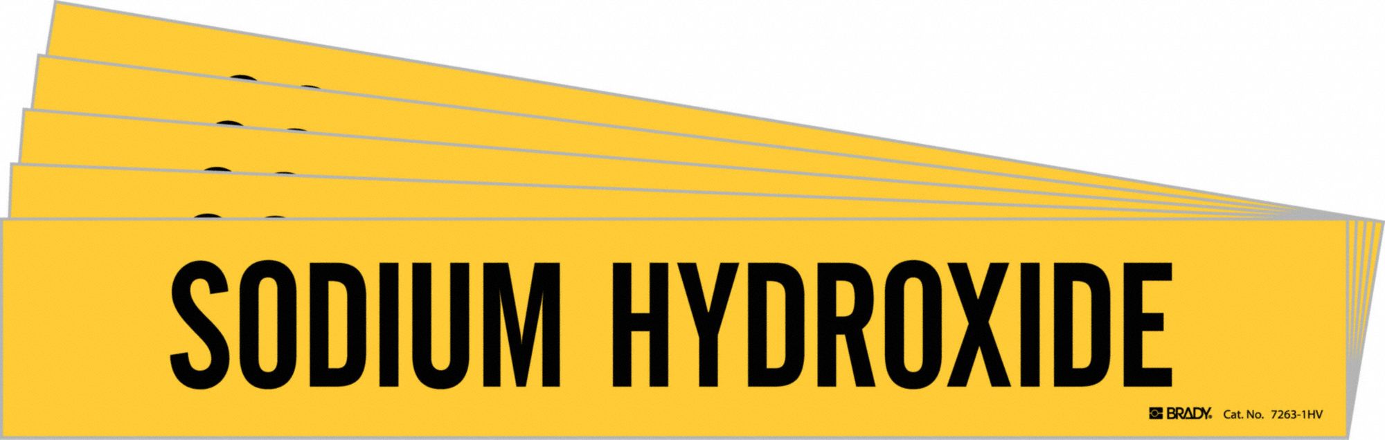 Pipe Marker: Sodium Hydroxide, Yellow, Black, Fits 8 in and Larger Pipe O.D., 1 Pipe Markers, 5 PK
