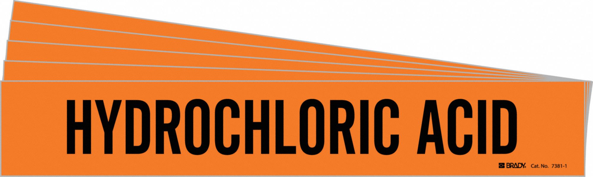 Pipe Marker: Hydrochloric Acid, Orange, Black, Fits 2 1/2 to 7 7/8 in Pipe O.D., 5 PK