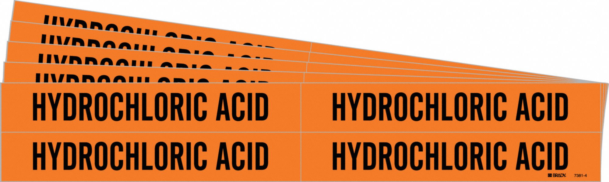 Pipe Marker: Hydrochloric Acid, Orange, Black, Fits 3/4 to 2 3/8 in Pipe O.D., 4 Pipe Markers, 5 PK