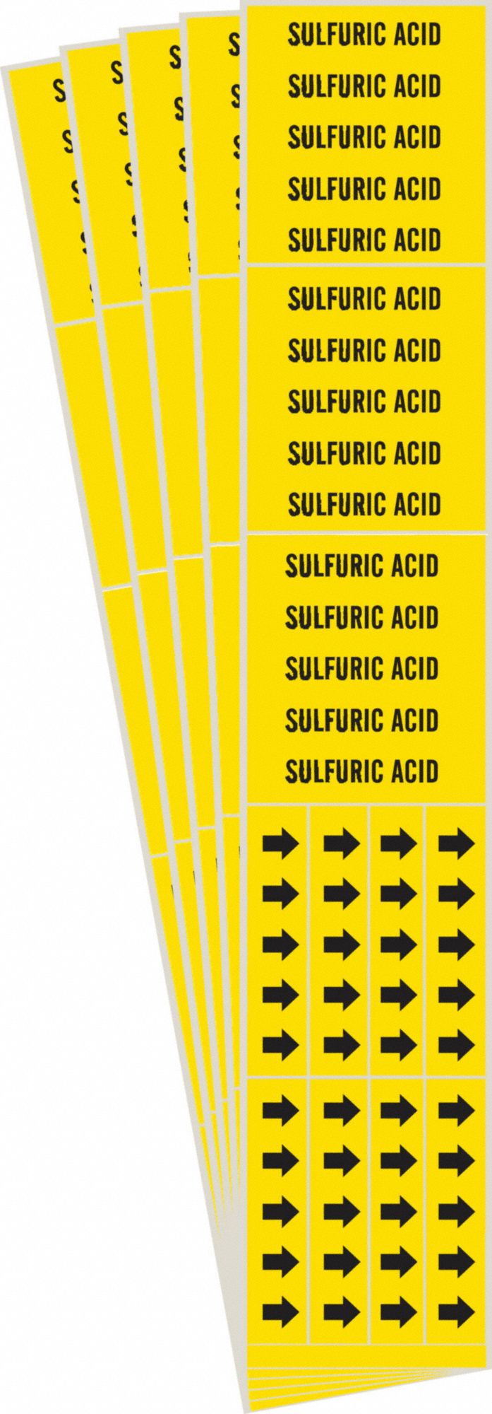 Pipe Marker: Sulfuric Acid, Yellow, Black, Fits 3/4 in and Smaller Pipe O.D., 3 Pipe Markers, 5 PK