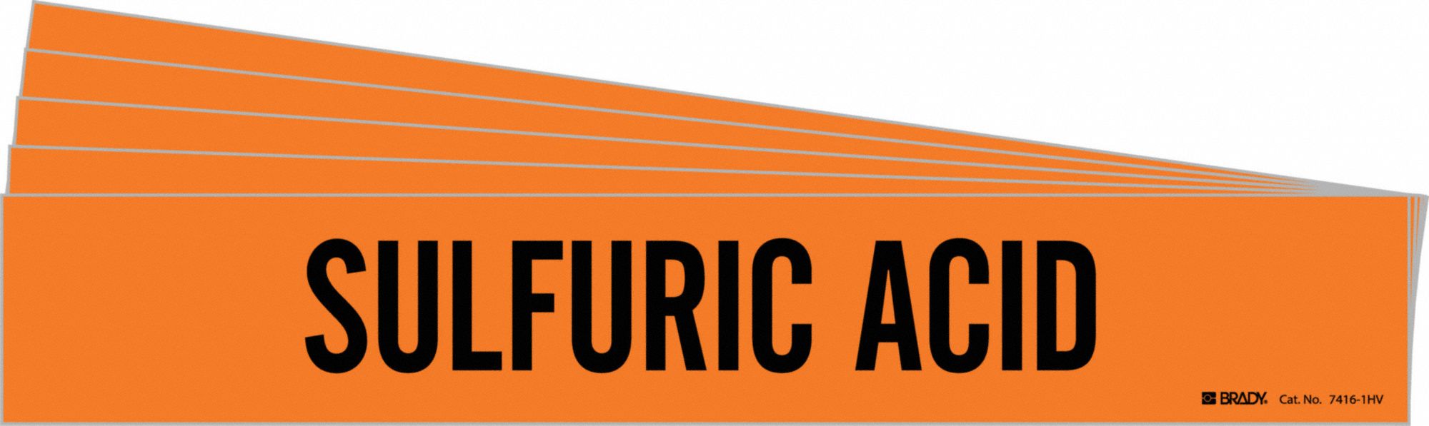 Pipe Marker: Sulfuric Acid, Orange, Black, Fits 8 in and Larger Pipe O.D., 1 Pipe Markers, 5 PK