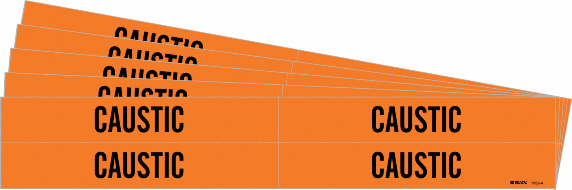 Pipe Marker: Caustic, Orange, Black, Fits 3/4 to 2 3/8 in Pipe O.D., 4 Pipe Markers, 5 PK