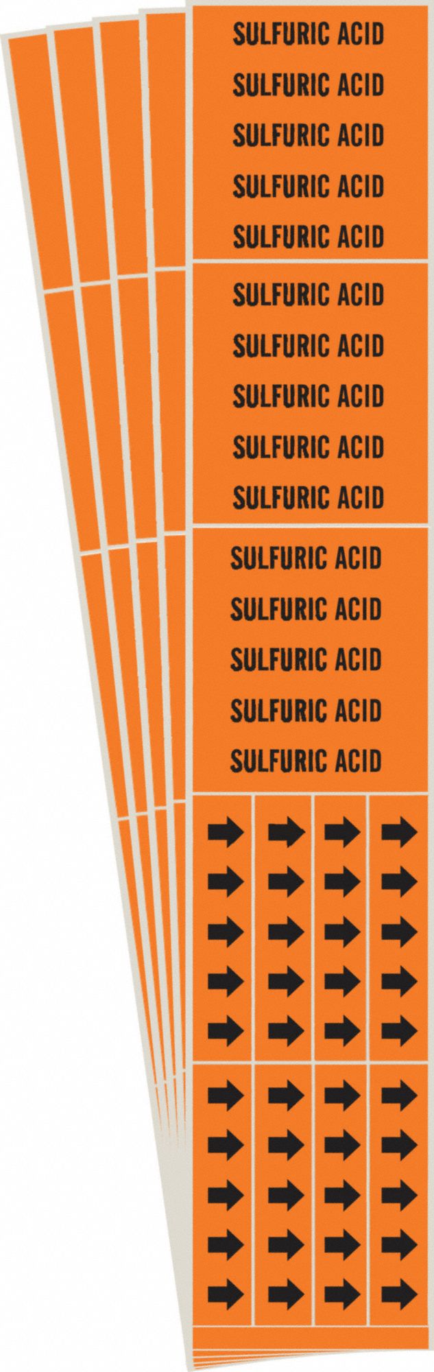 Pipe Marker: Sulfuric Acid, Orange, Black, Fits 3/4 in and Smaller Pipe O.D., 3 Pipe Markers, 5 PK