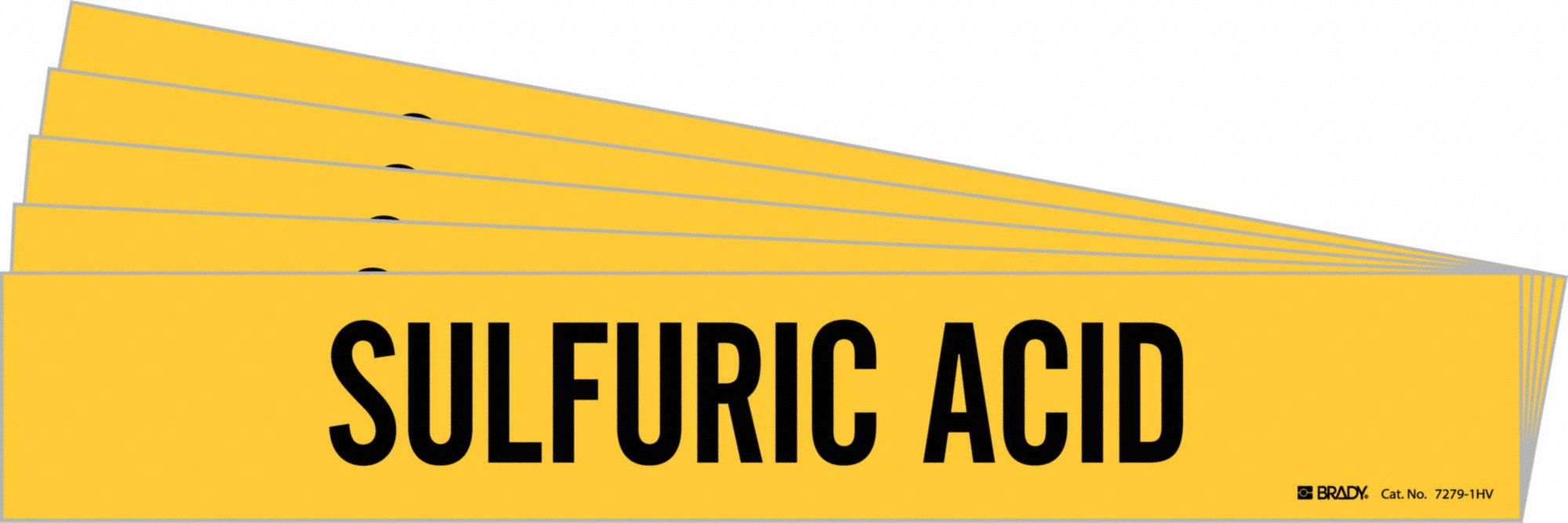 Pipe Marker: Sulfuric Acid, Yellow, Black, Fits 8 in and Larger Pipe O.D., 1 Pipe Markers, 5 PK