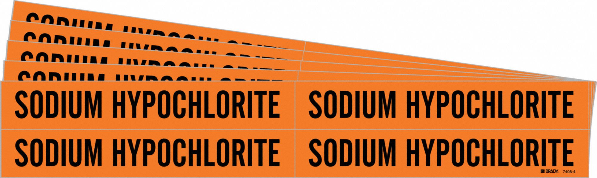 Pipe Marker: Sodium Hypochlorite, Orange, Black, Fits 3/4 to 2 3/8 in Pipe O.D., 5 PK