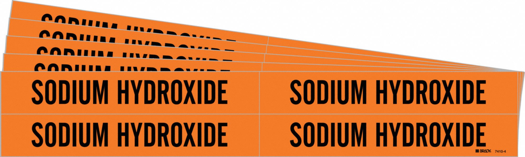 Pipe Marker: Sodium Hydroxide, Orange, Black, Fits 3/4 to 2 3/8 in Pipe O.D., 4 Pipe Markers, 5 PK