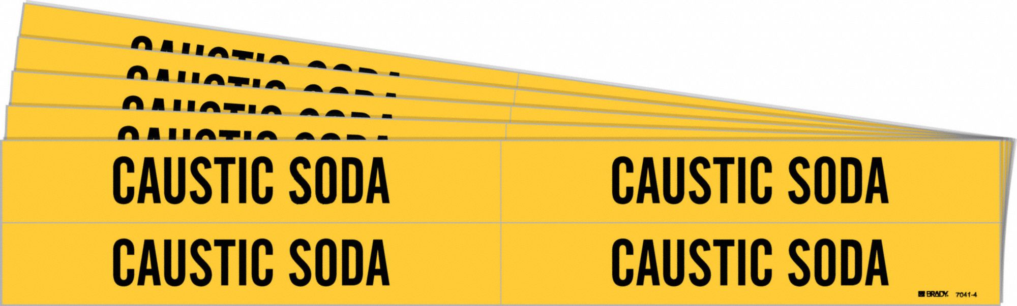 Pipe Marker: Caustic Soda, Yellow, Black, Fits 3/4 to 2 3/8 in Pipe O.D., 4 Pipe Markers, 5 PK