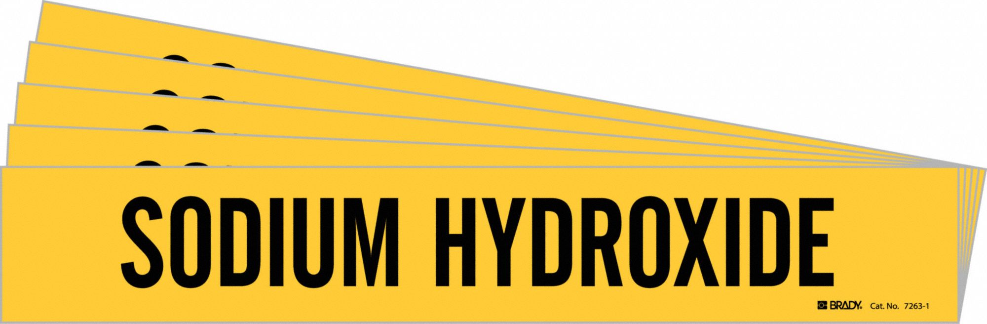 Pipe Marker: Sodium Hydroxide, Yellow, Black, Fits 2 1/2 to 7 7/8 in Pipe O.D., 1 Pipe Markers, 5 PK