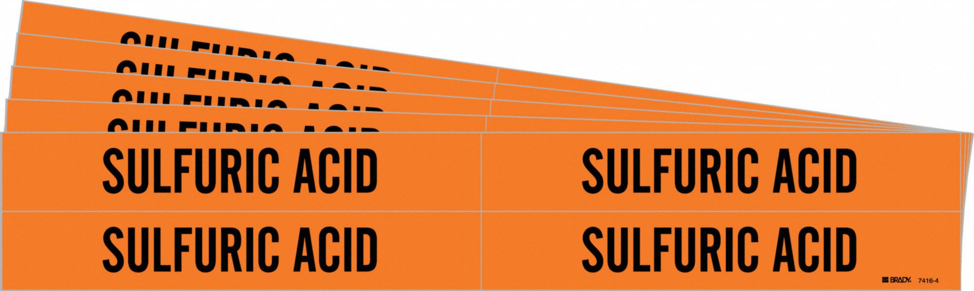 Pipe Marker: Sulfuric Acid, Orange, Black, Fits 3/4 to 2 3/8 in Pipe O.D., 4 Pipe Markers, 5 PK