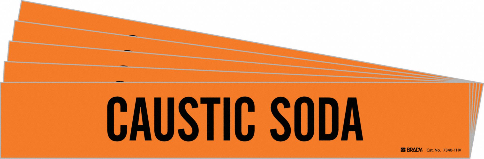 Pipe Marker: Caustic Soda, Orange, Black, Fits 8 in and Larger Pipe O.D., 1 Pipe Markers, 5 PK
