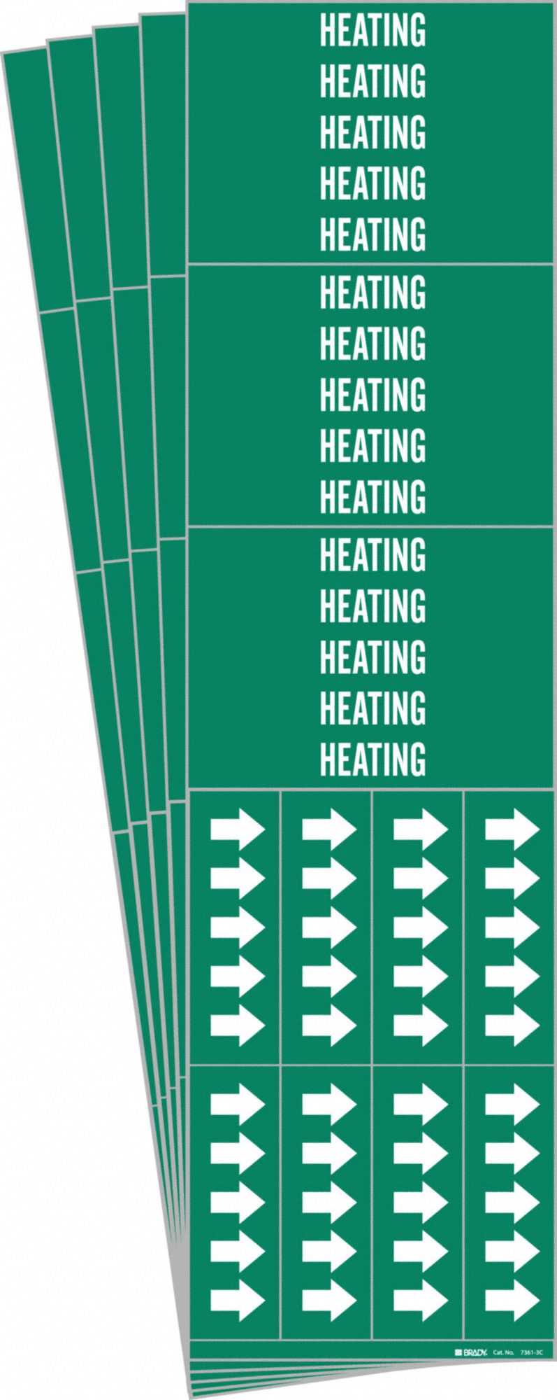 Pipe Marker: Heating, Green, White, Fits 3/4 in and Smaller Pipe O.D., 3 Pipe Markers, 5 PK
