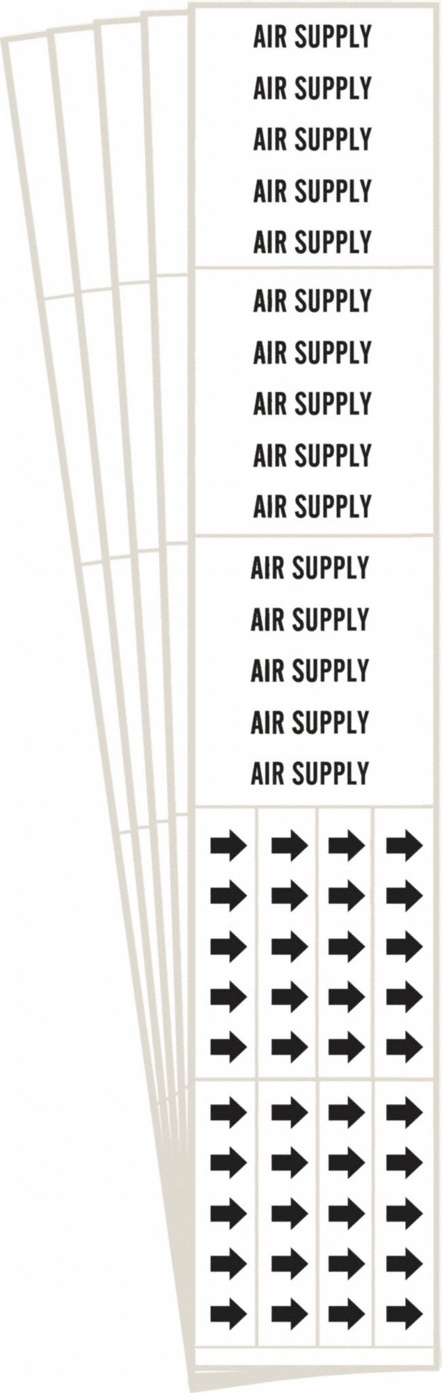 Pipe Marker: Air Supply, White, Black, Fits 3/4 in and Smaller Pipe O.D., 3 Pipe Markers, 5 PK