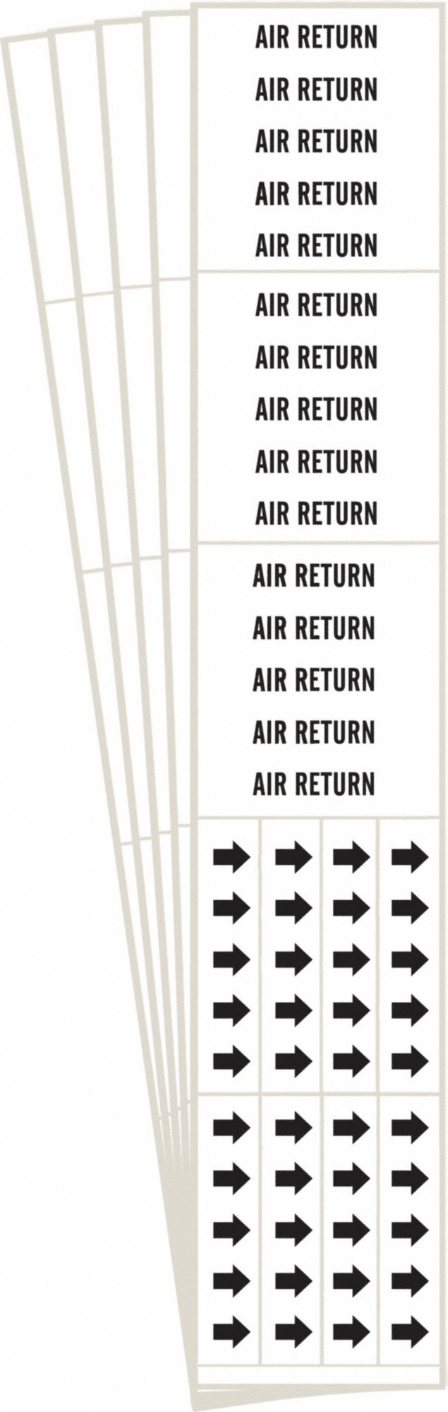 Pipe Marker: Air Return, White, Black, Fits 3/4 in and Smaller Pipe O.D., 3 Pipe Markers, 5 PK