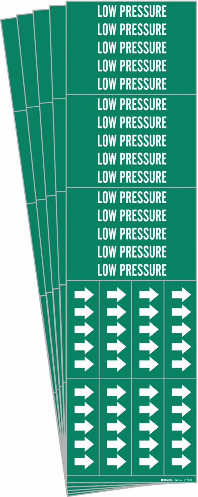 Pipe Marker: Low Pressure, Green, White, Fits 3/4 in and Smaller Pipe O.D., 3 Pipe Markers, 5 PK