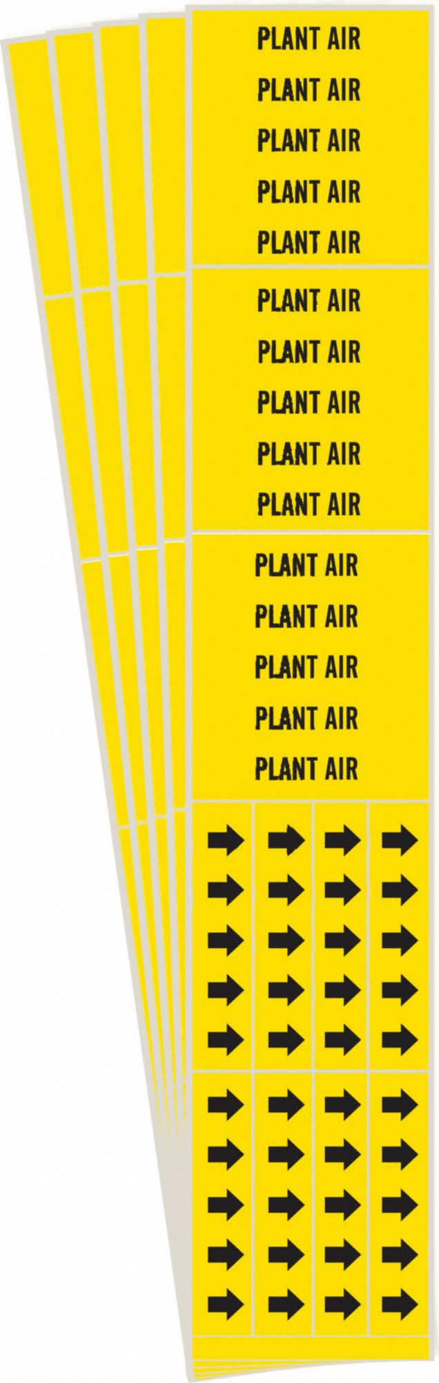 Pipe Marker: Plant Air, Yellow, Black, Fits 3/4 in and Smaller Pipe O.D., 3 Pipe Markers, 5 PK