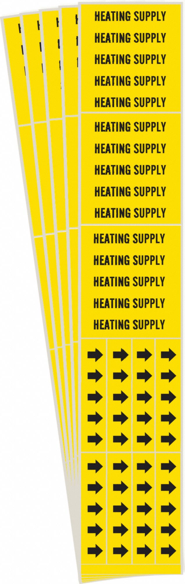 Pipe Marker: Heating Supply, Yellow, Black, Fits 3/4 in and Smaller Pipe O.D., 3 Pipe Markers, 5 PK