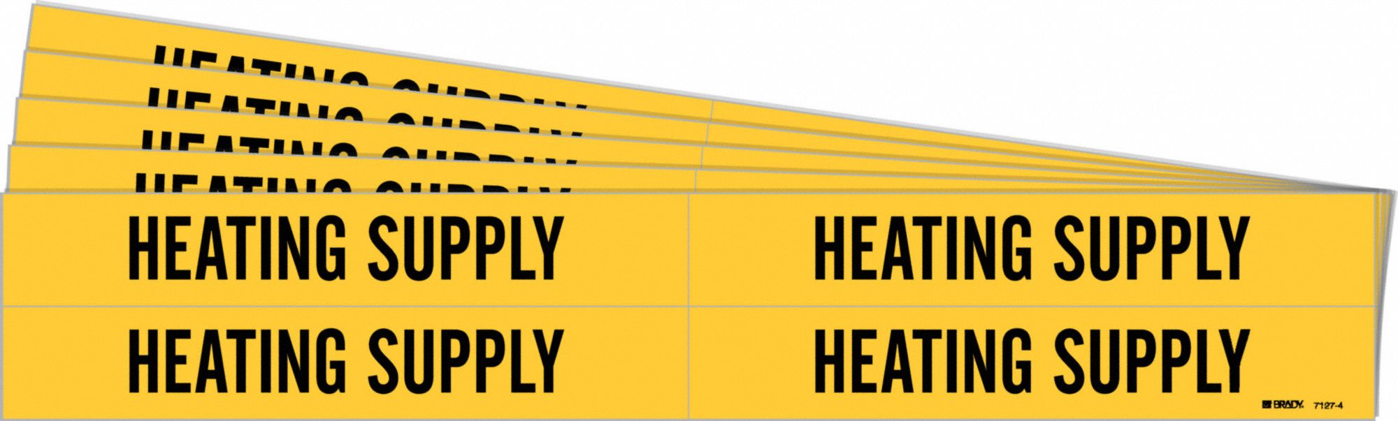 Pipe Marker: Heating Supply, Yellow, Black, Fits 3/4 to 2 3/8 in Pipe O.D., 4 Pipe Markers, 5 PK