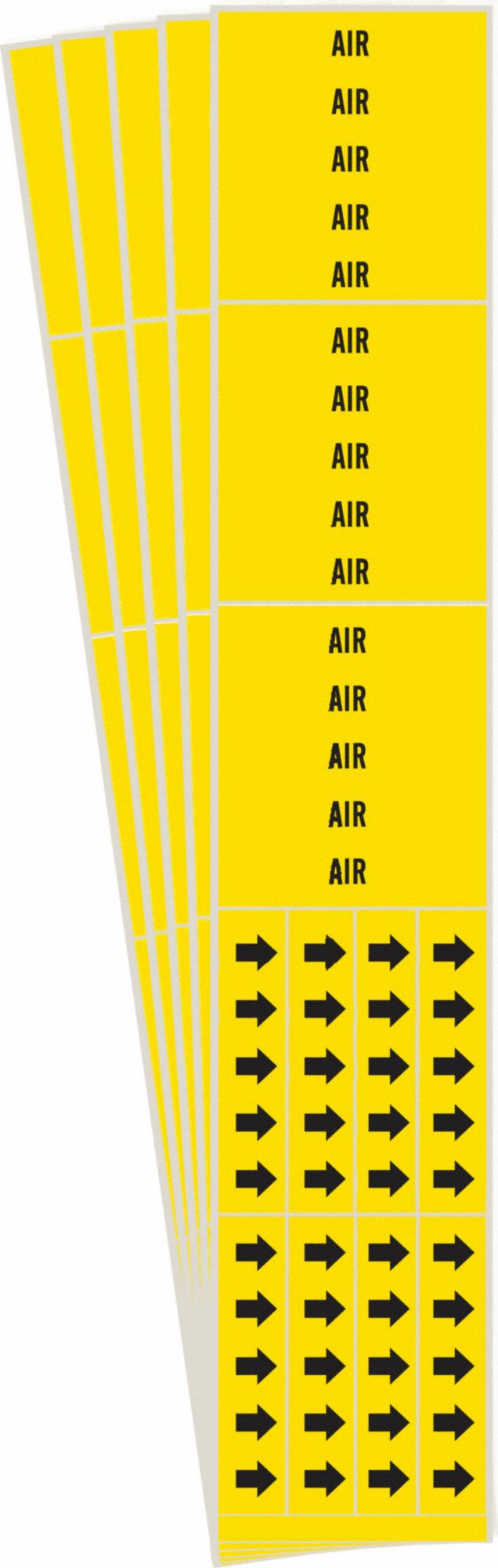 Pipe Marker: Air, Yellow, Black, Fits 3/4 in and Smaller Pipe O.D., 3 Pipe Markers, 5 PK